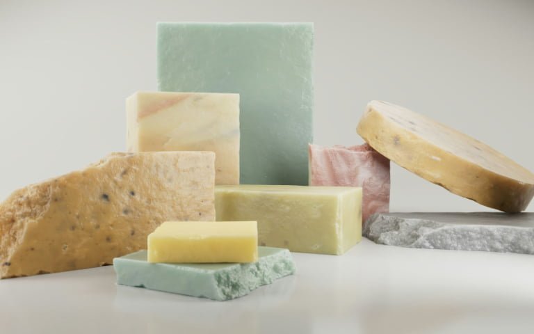 Assortment of handmade soap bars for soap mold visual demo
